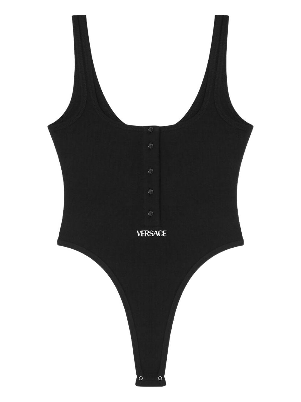 Versace Topwear — Black Ribbed Knit Logo Top