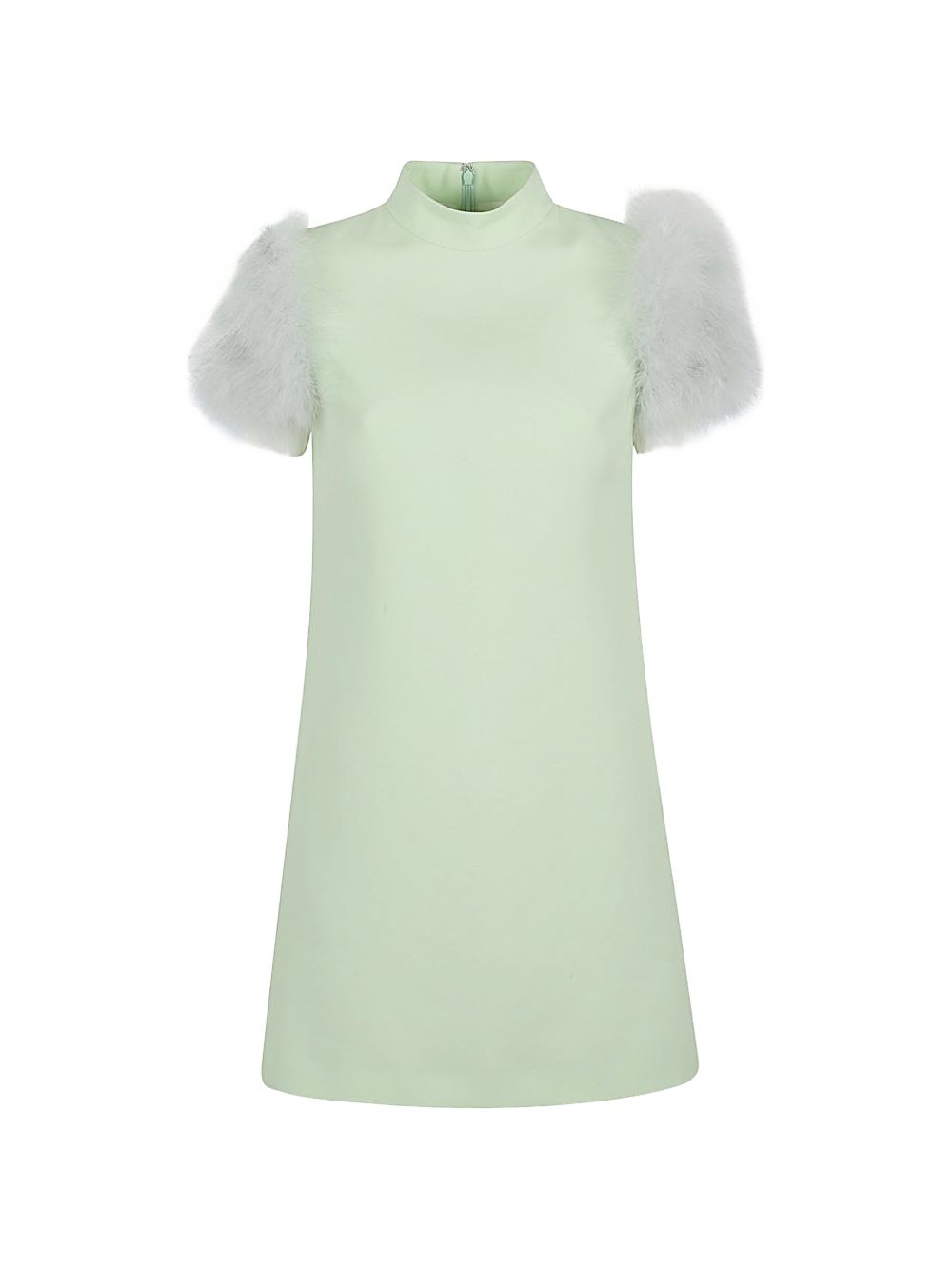 Valentino Green Feathered Wool & Silk Dress