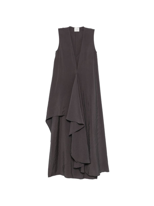 Alysi Grey Silk V‑Neck Dress — New In