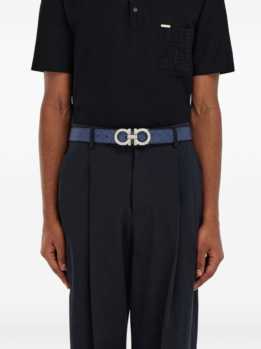 Ferragamo Belts Blue - Reversible Gancini Leather