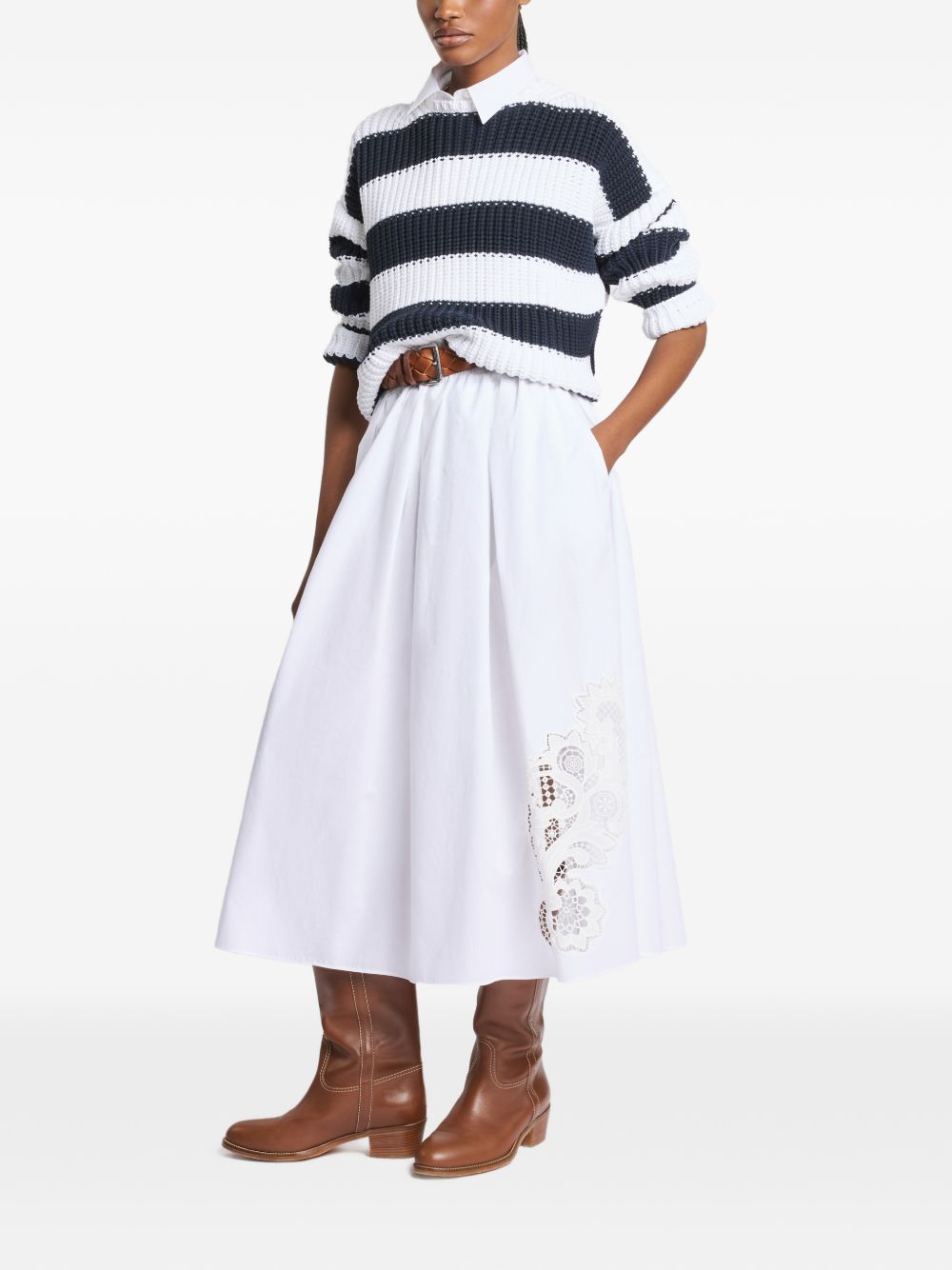 Fay White Skirts — Lace A-Line Cotton Skirt