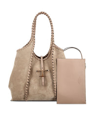 Tod'S Shopper Bag — Medium Leather Tote with Braided Trim