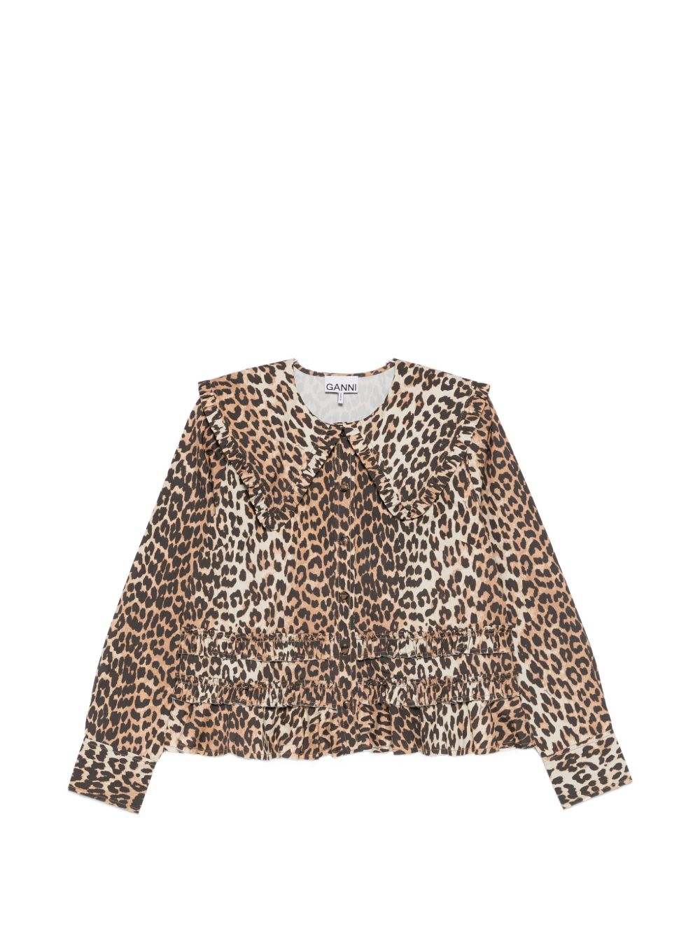 Ganni Shirts Brown — Leopard Print Cotton Shirt
