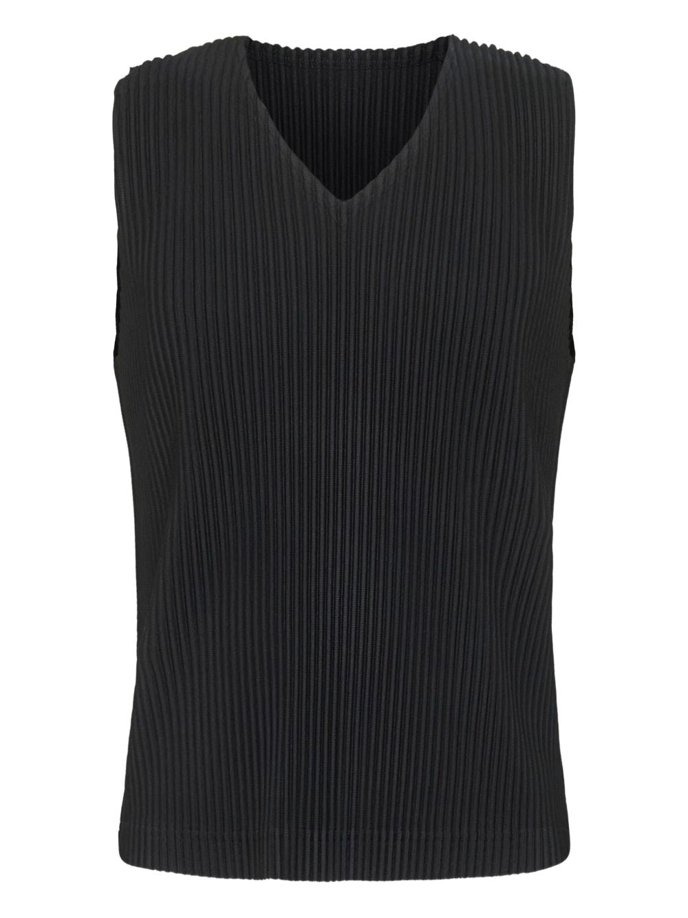 HOMME PLISSE' ISSEY MIYAKE Top — Black Pleated V‑Neck