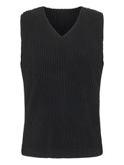 HOMME PLISSE' ISSEY MIYAKE Top — Black Pleated V‑Neck