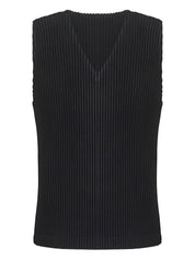 HOMME PLISSE' ISSEY MIYAKE Top — Black Pleated V‑Neck