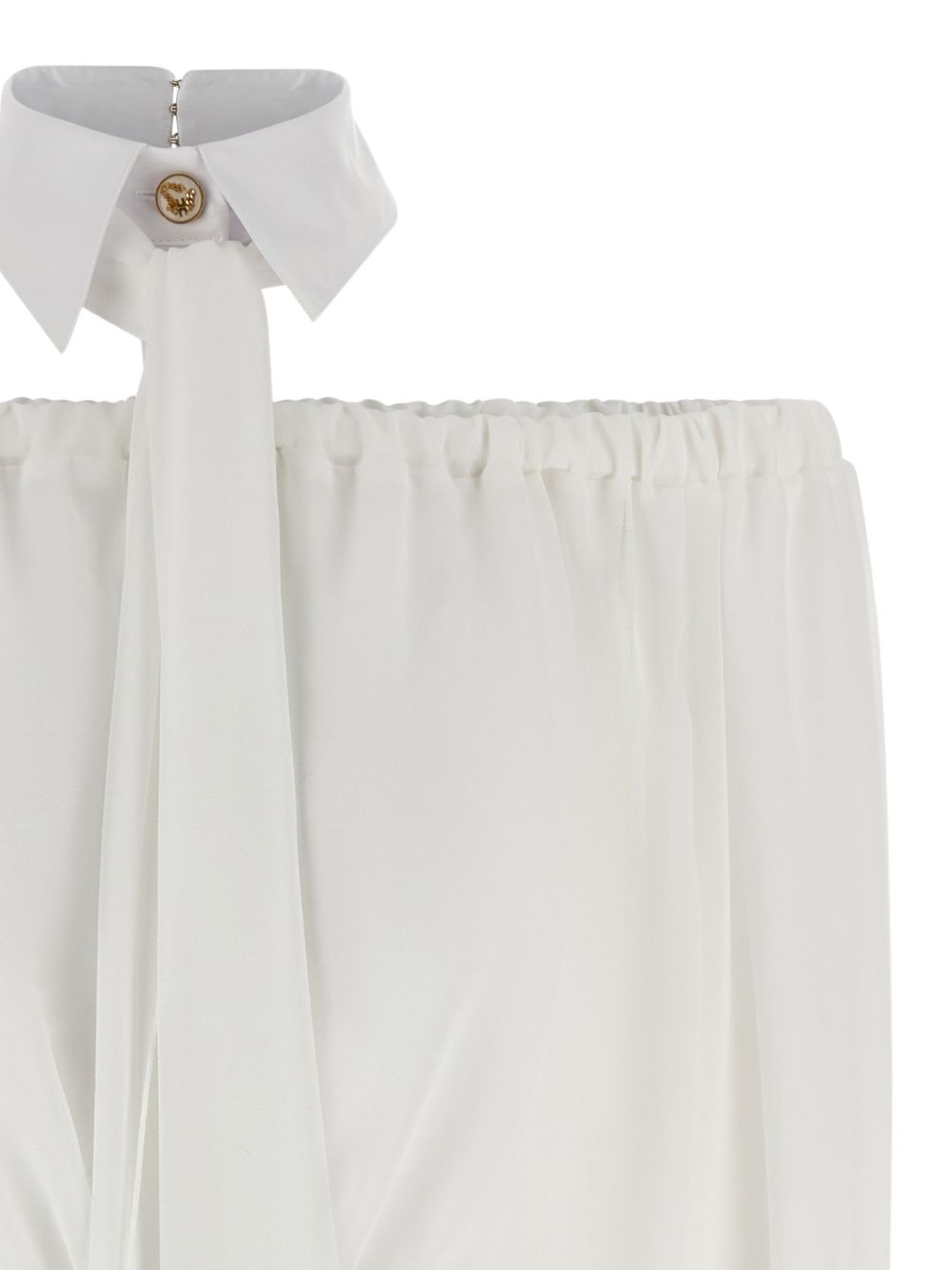 Elisabetta Franchi Shirts Ivory — Offshoulder Silk Blouse