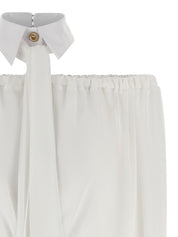 Elisabetta Franchi Shirts Ivory — Offshoulder Silk Blouse