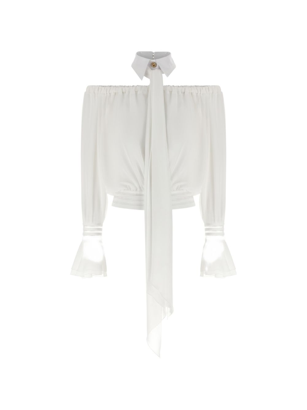 Elisabetta Franchi Shirts Ivory — Offshoulder Silk Blouse