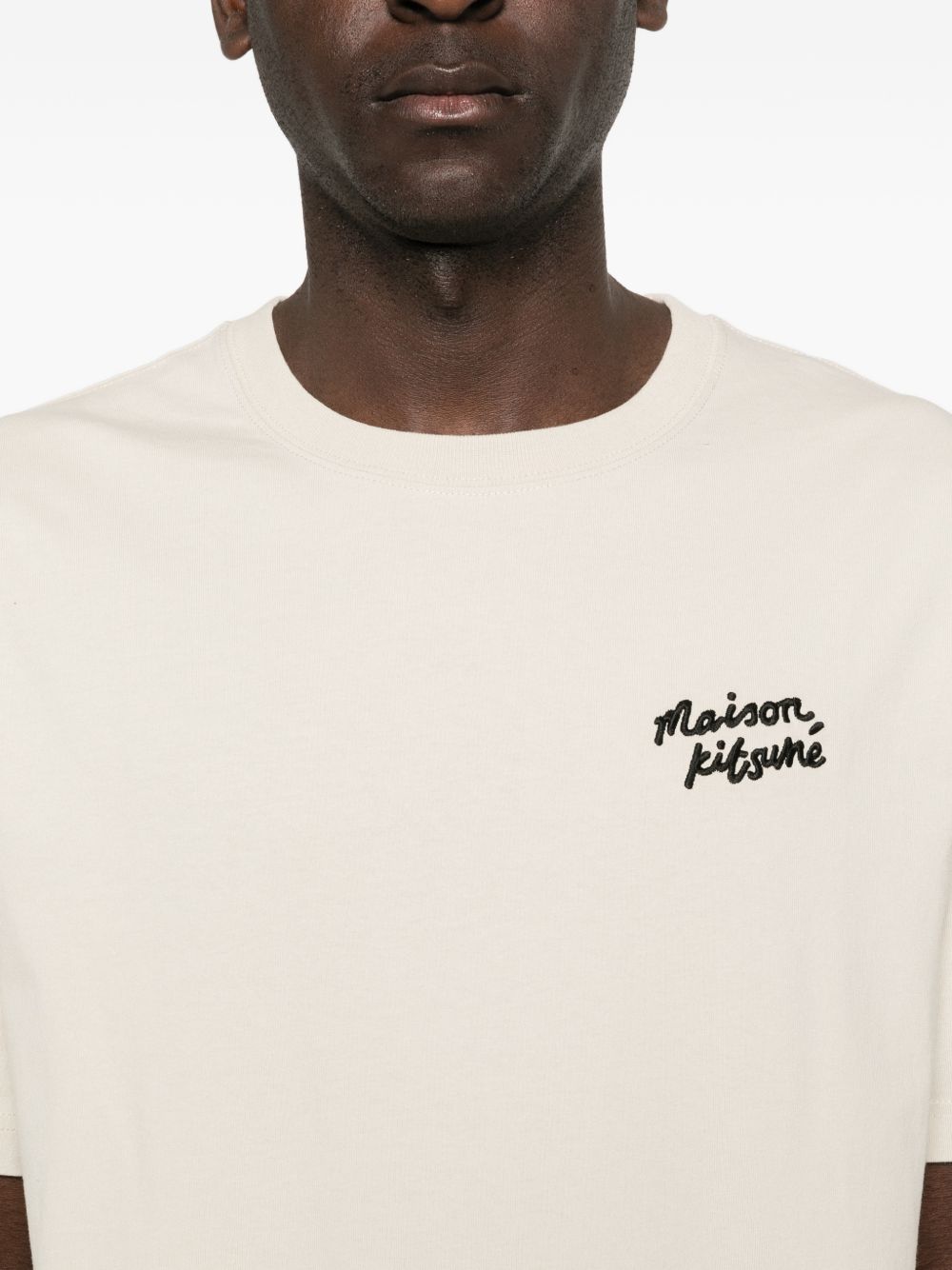 Maison Kitsuné Beige T-Shirt — Embroidered Cotton Topwear
