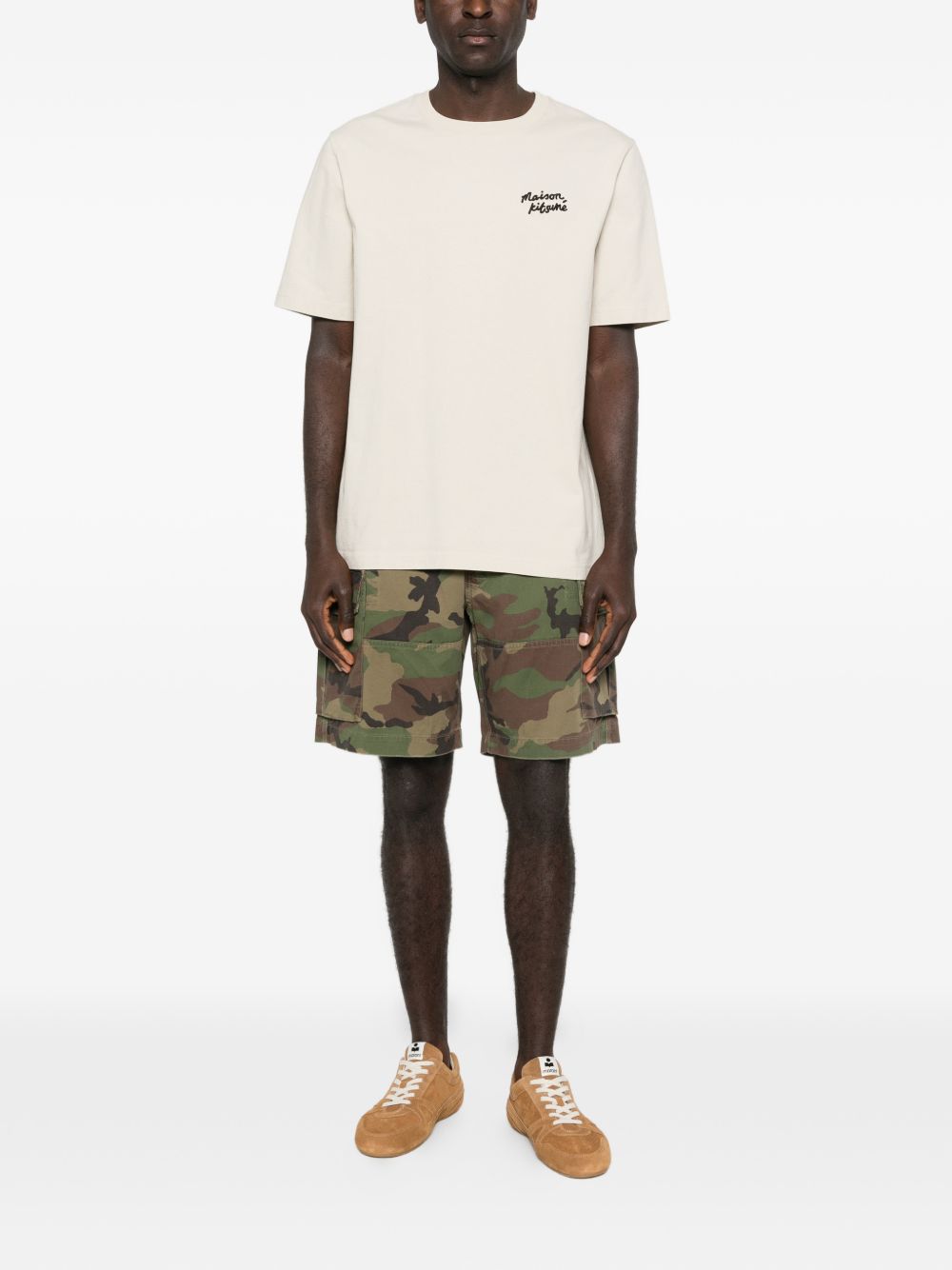 Maison Kitsuné Beige T-Shirt — Embroidered Cotton Topwear