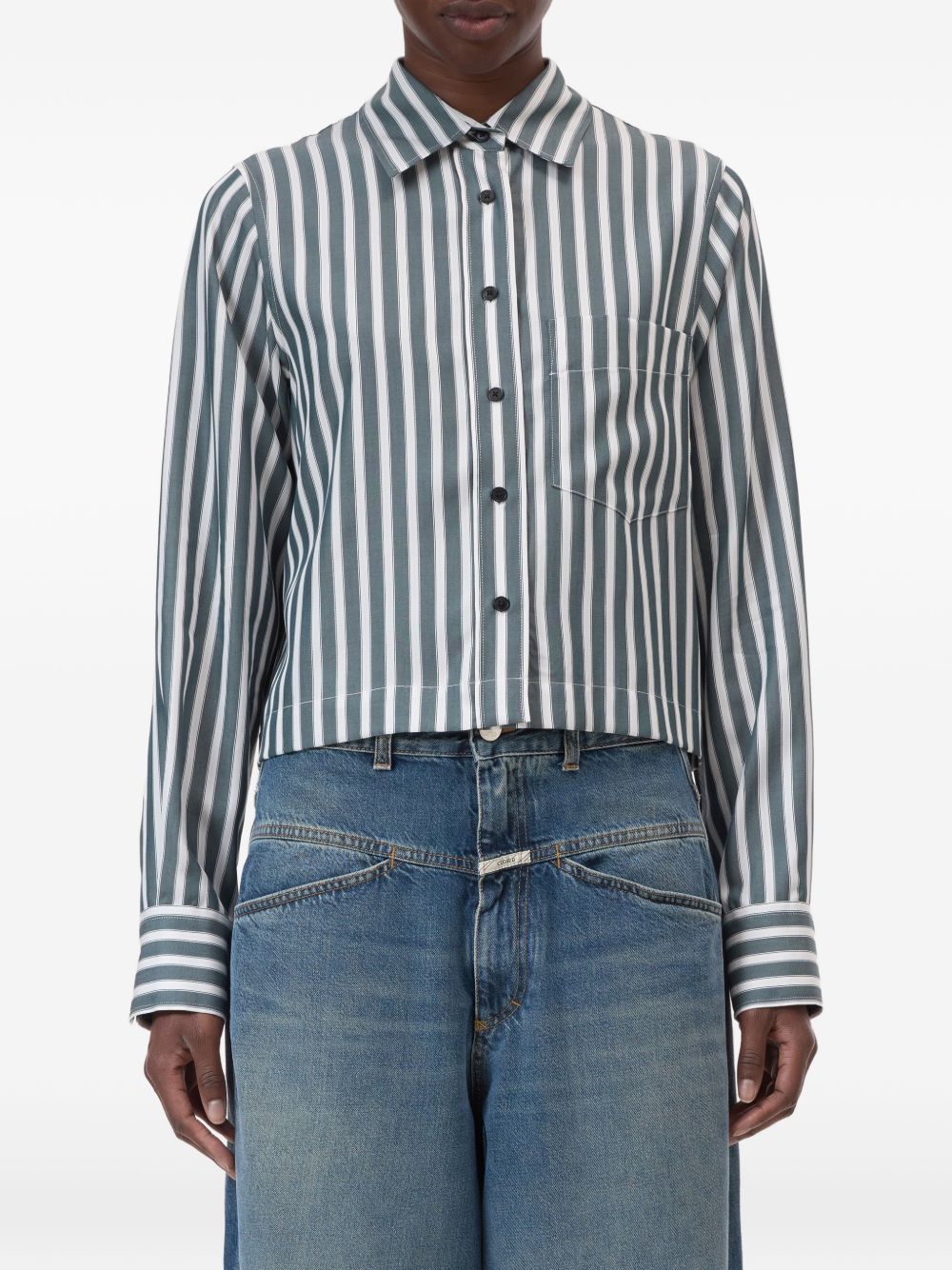 Closed Green Shirts — Cropped Striped Shirt, Women