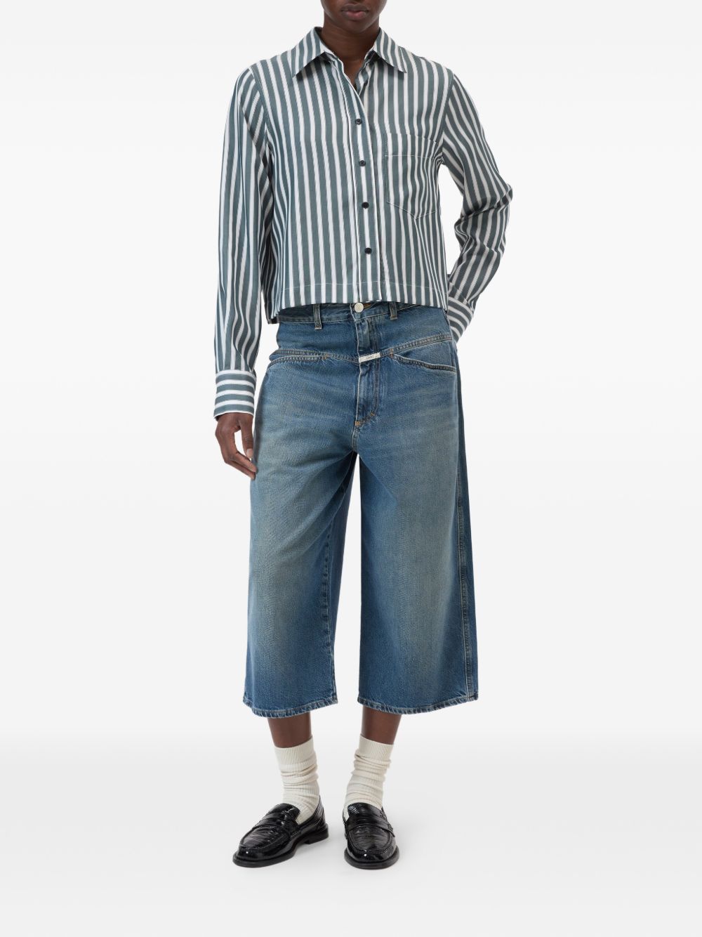 Closed Green Shirts — Cropped Striped Shirt, Women