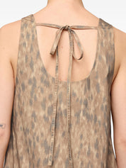 Ganni Printed Cotton Mini Dress — Beige Tiered Ruffles