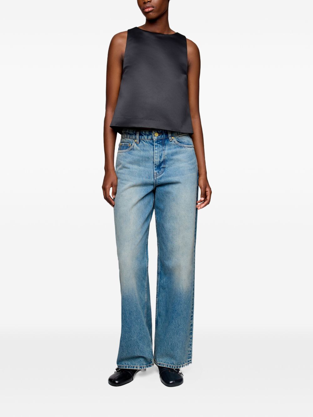 Ganni Satin Tank Top — Black Silk-Feel Topwear