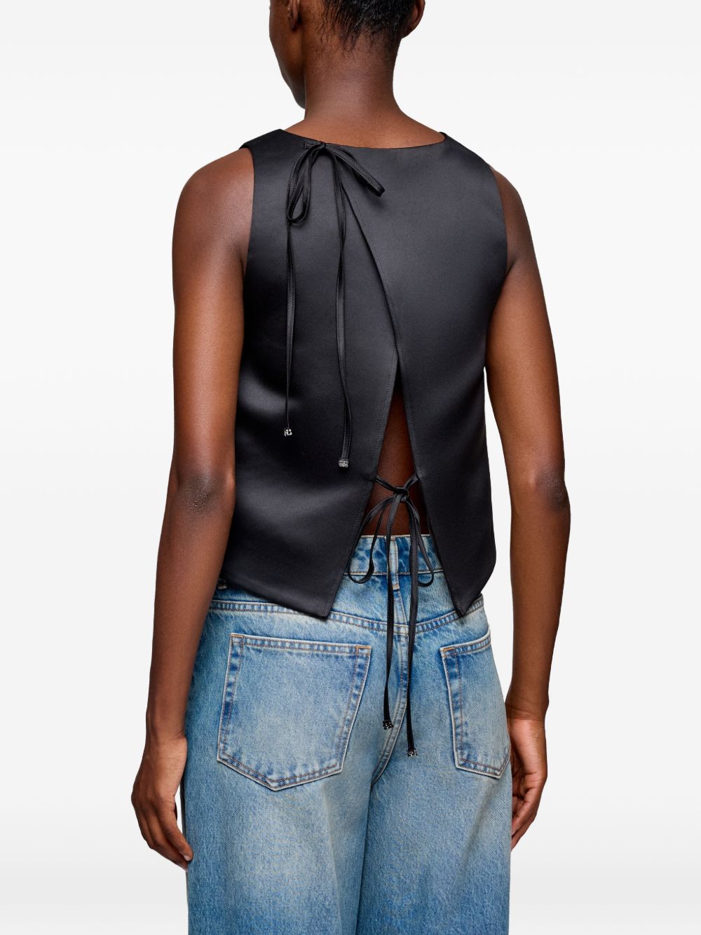 Ganni Satin Tank Top — Black Silk-Feel Topwear