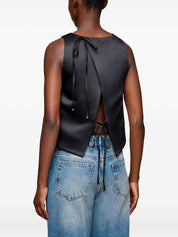 Ganni Satin Tank Top — Black Silk-Feel Topwear