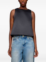 Ganni Satin Tank Top — Black Silk-Feel Topwear