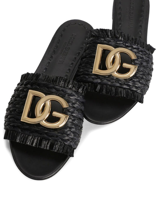 Dolce & Gabbana Sandals — Black Woven Flats