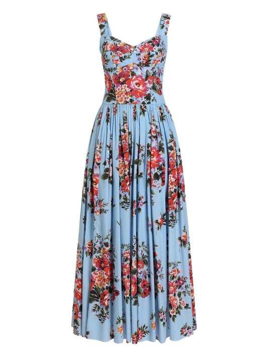 Dolce & Gabbana Flower Print Long Dress – Light Blue
