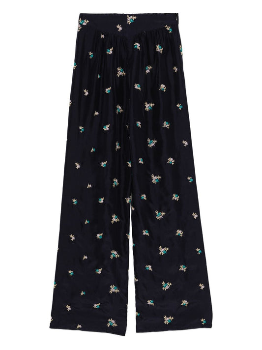Forte Forte Embroidered Silk Trousers — Midnight Blue