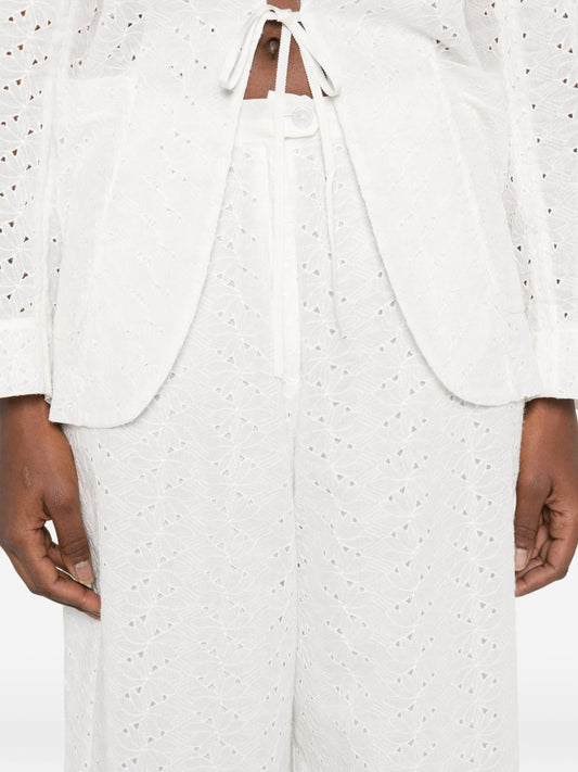 Forte Forte Embroidered Cotton Trousers — White, High-Waist