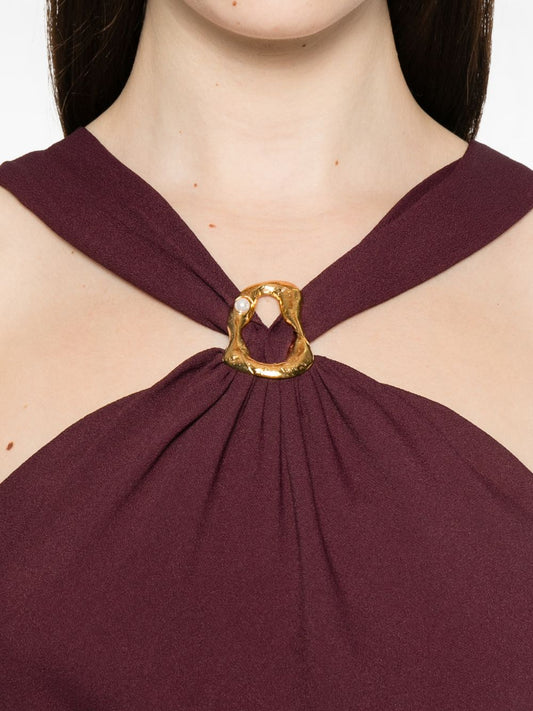Forte Forte Silk Blend Long Dress — Bordeaux Halterneck