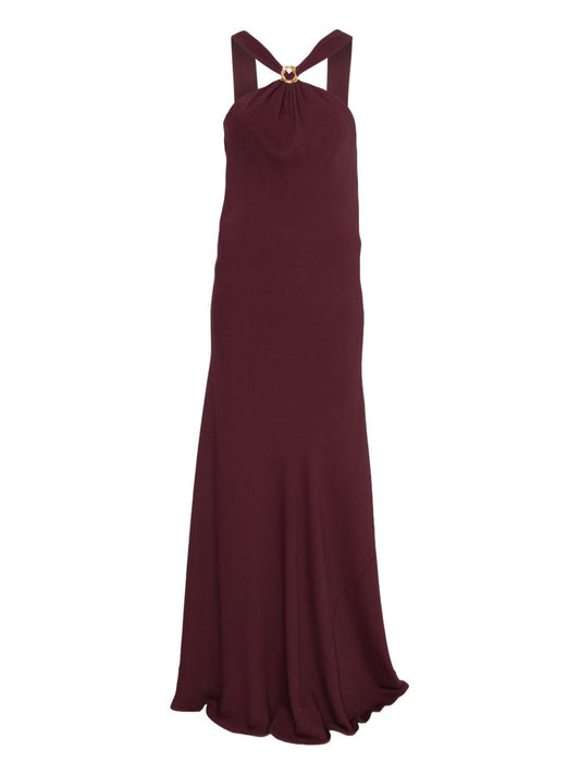 Forte Forte Silk Blend Long Dress — Bordeaux Halterneck