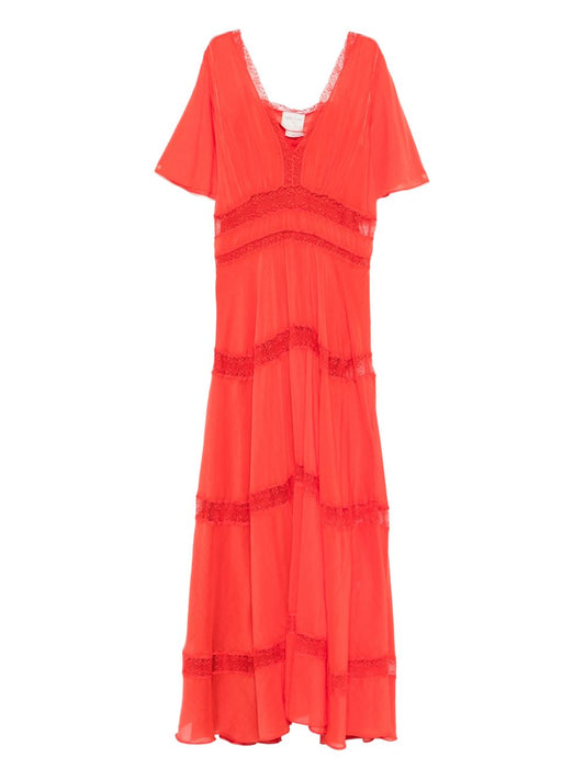 Forte Forte Red V‑Neck Cotton & Silk Dress