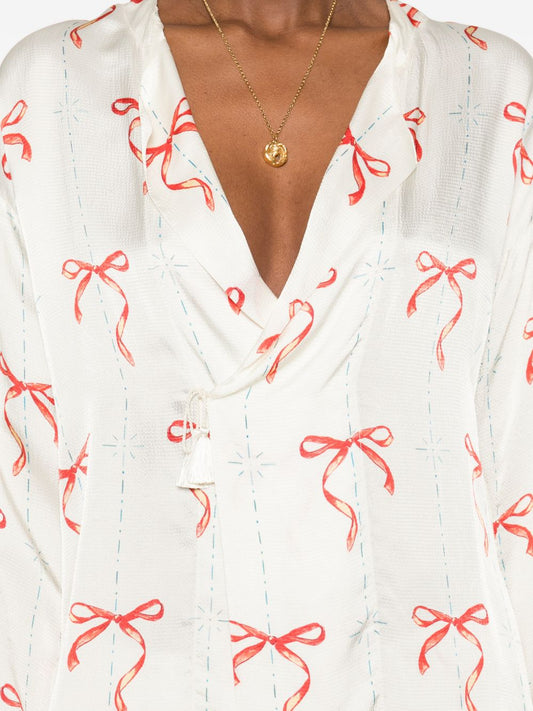 Forte Forte Printed V‑Neck Crossed Shirt — Women’s Shirts