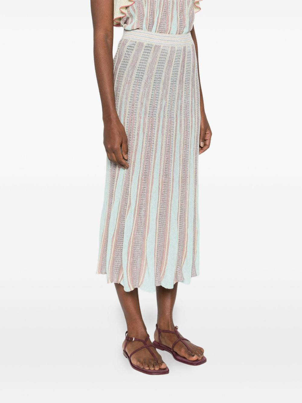 Forte Forte Pleated Long Skirt — Striped Midi Blue