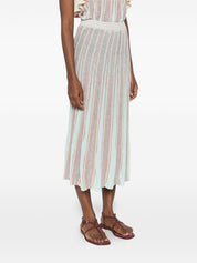 Forte Forte Pleated Long Skirt — Striped Midi Blue