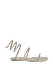 René Caovilla Sandals Beige — Satin Elegance, Subtle Sparkle