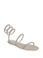 René Caovilla Sandals Beige — Satin Elegance, Subtle Sparkle