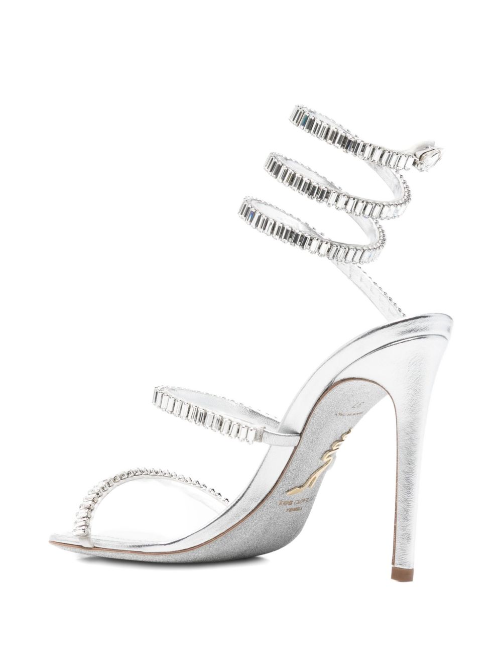 René Caovilla Silver Sandals — Handcrafted Rhinestone Elegance