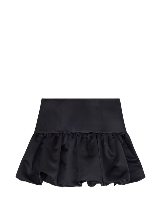 Ganni Satin Mini Skirt — Black Ruffled High Waist