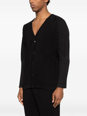 HOMME PLISSE' ISSEY MIYAKE Sweater | Black V‑Neck Cardigan