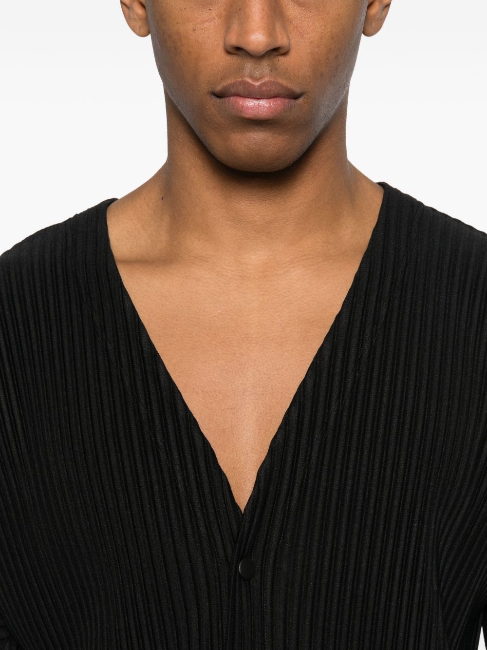 HOMME PLISSE' ISSEY MIYAKE Sweater | Black V‑Neck Cardigan