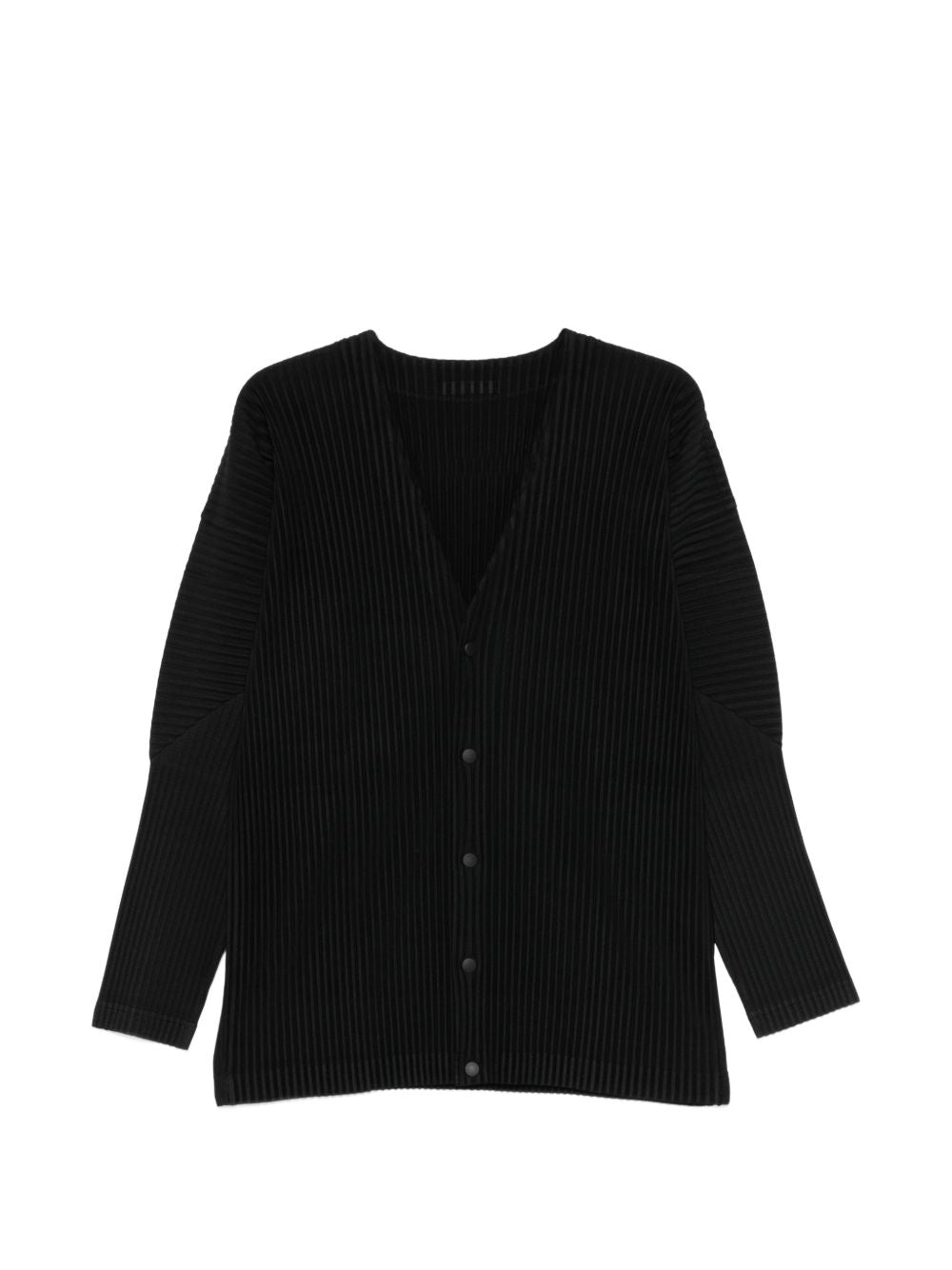 HOMME PLISSE' ISSEY MIYAKE Sweater | Black V‑Neck Cardigan