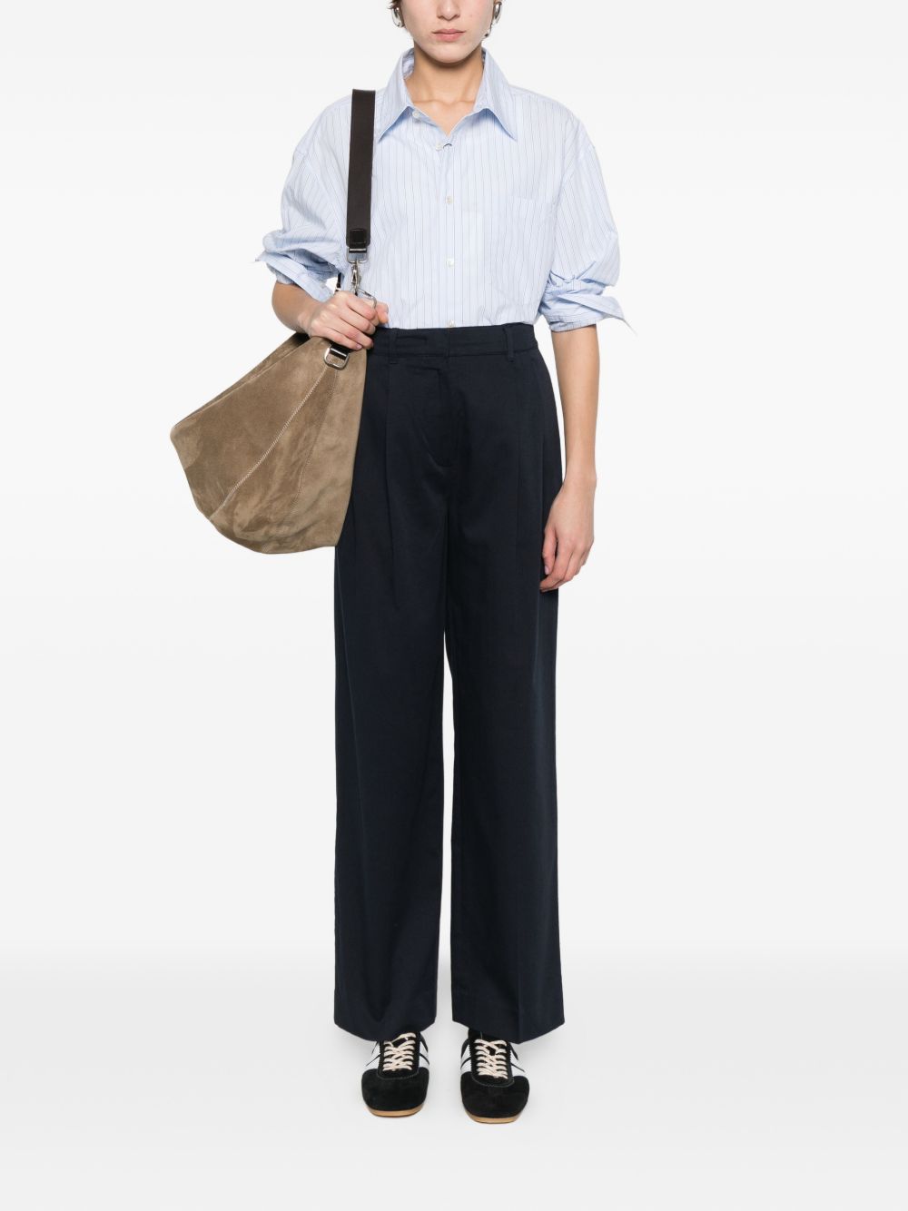 Dunst Trousers Blue — Pleated Cotton-Chino Trousers