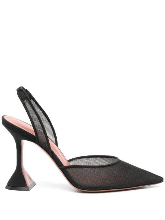 Amina Muaddi Medium Heel — Black Slingback Pumps