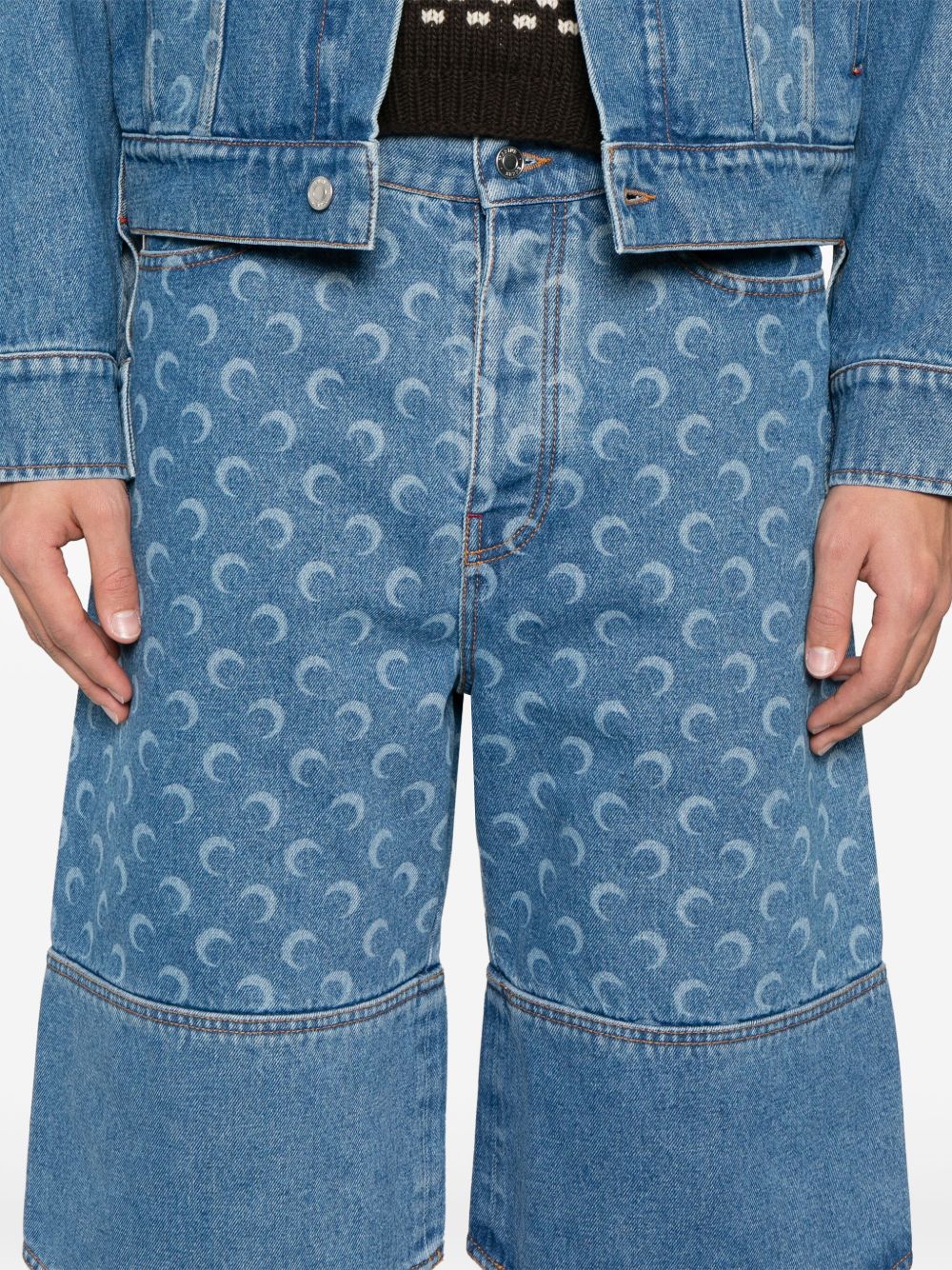 Marine Serre Short Trousers — Moon Denim Bermuda Shorts