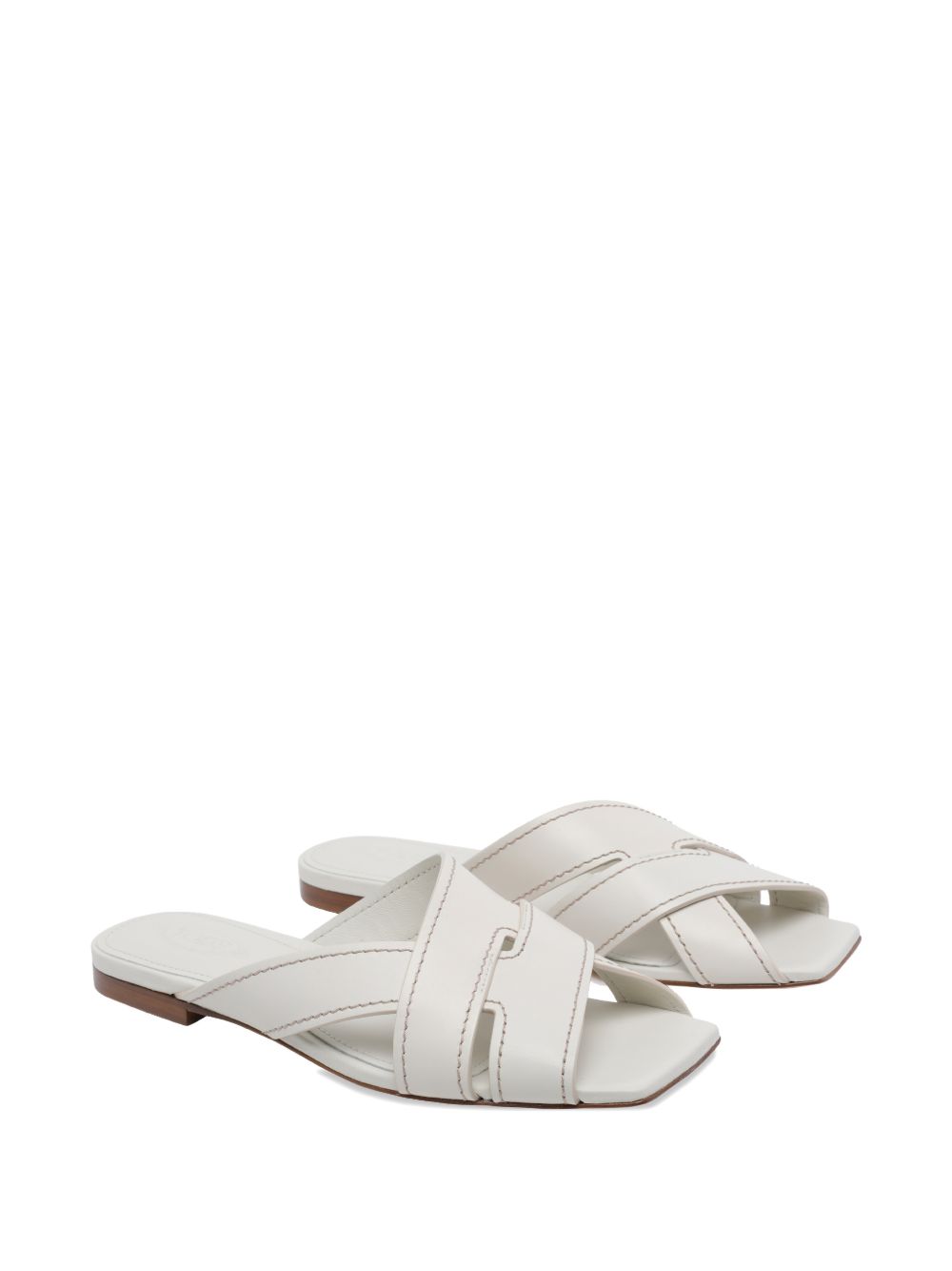 Tod'S White Sandals — Leather Flat Crossover