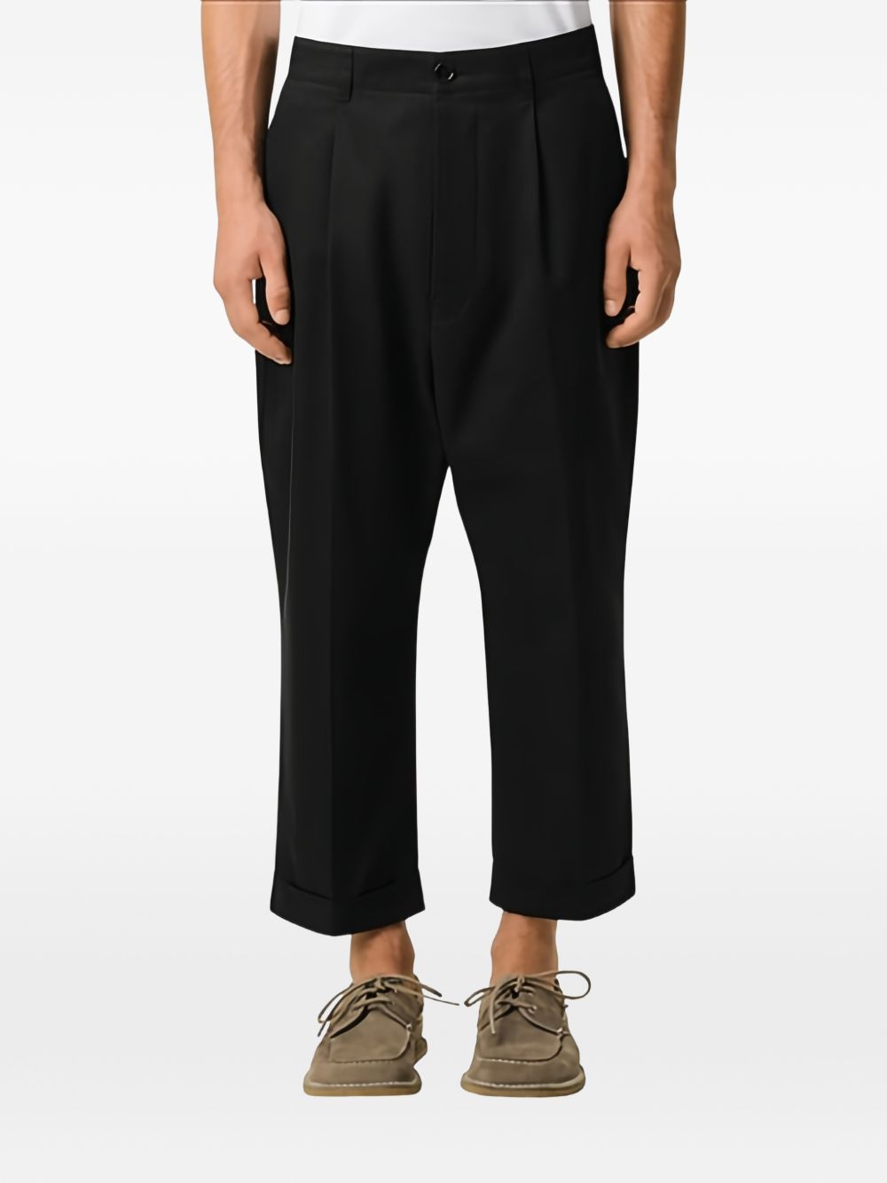 Ami Paris Black Trousers — Slim Pleated Cuffed Hems