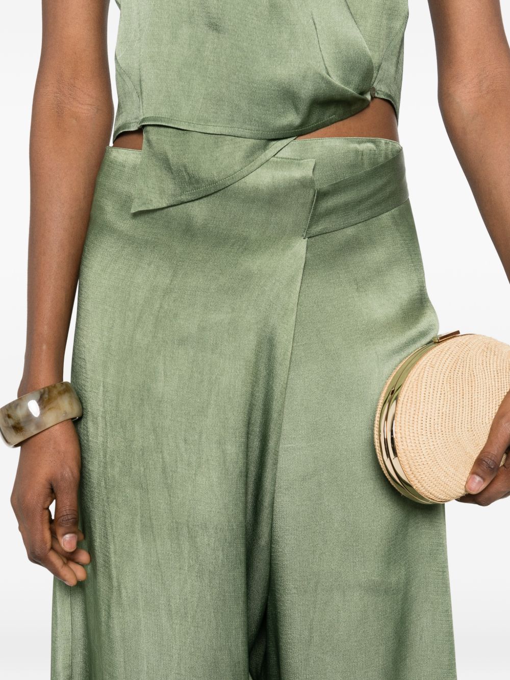 Cortana Trousers Green — High-Waist Linen Wrap