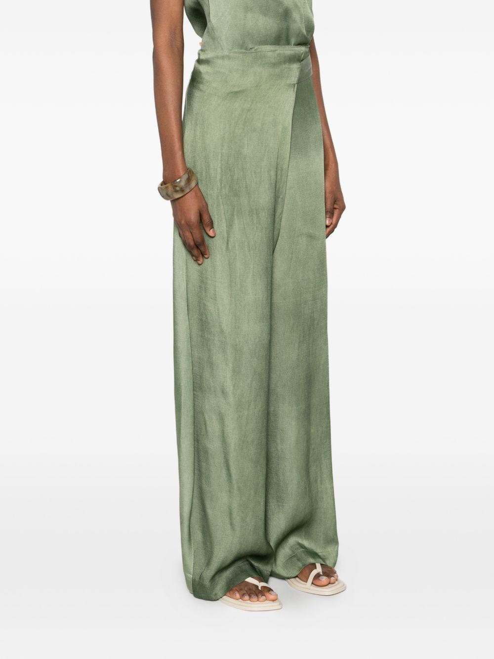 Cortana Trousers Green — High-Waist Linen Wrap