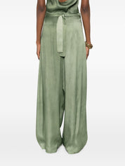 Cortana Trousers Green — High-Waist Linen Wrap