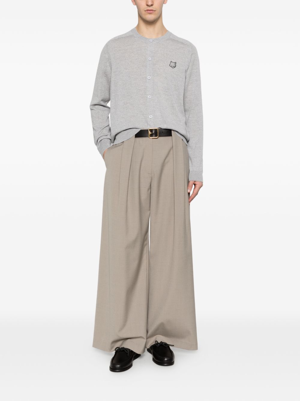 Maison Kitsuné Sweaters for Men — Light Grey Wool Cardigan