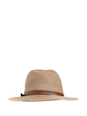 Emporio Armani Raffia Fedora Hat — Beige Wide Brim