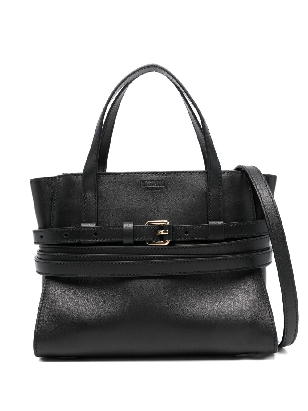 Moschino Tie Me Small Leather Handbag — Black